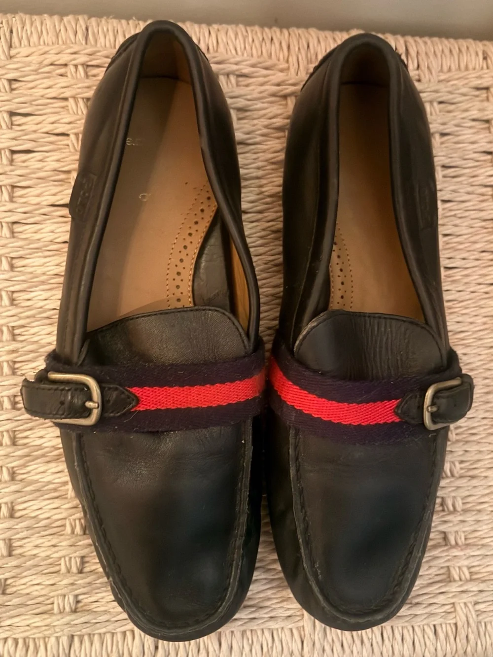 Polo Ralph Lauren Black Leather Loafers with Red Stripe size 10 men’s